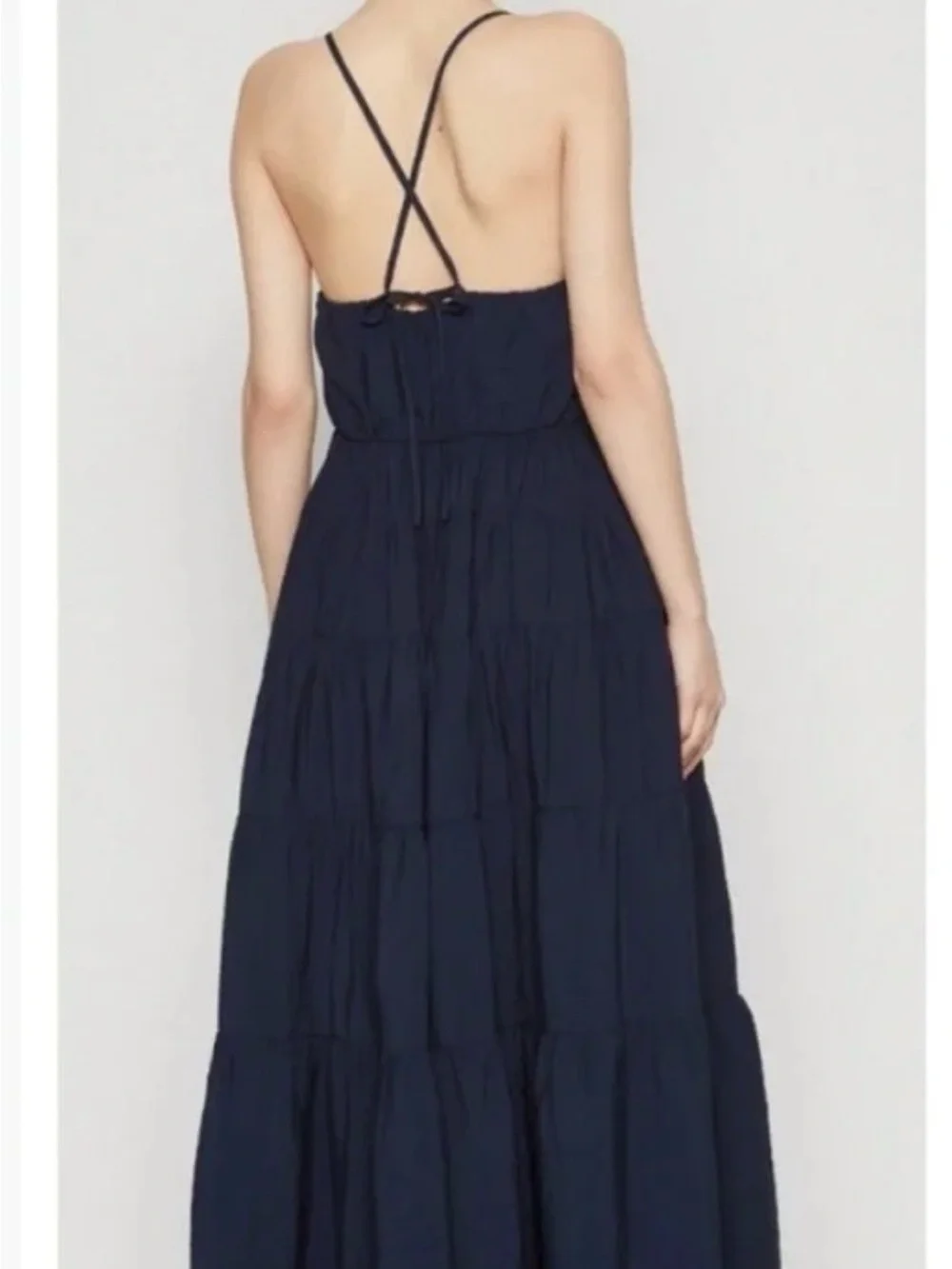 Abercrombie & Fitch Navy Tiered V-Neck Maxi with Spaghetti Straps With Pockets